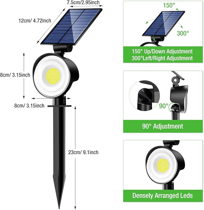 nipify 2 Pack Solar Spot Lights Outdoor Waterproof, Solar Spotlight Light - Image 6