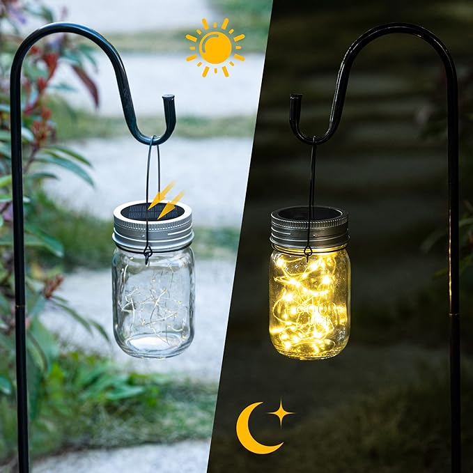 GIGALUMI Hanging Mason Jar Solar Lights, 6 Pack 30 Led Hanging Solar Lanterns - Image 7