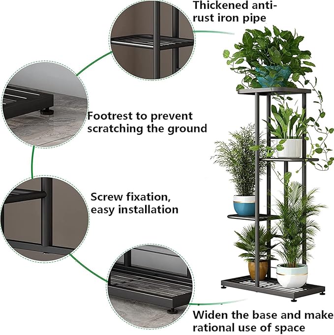 LINZINAR Plant Stand Indoor Outdoor Corner 4 Tier Metal Plant Shelf Patio Plant - Image 7