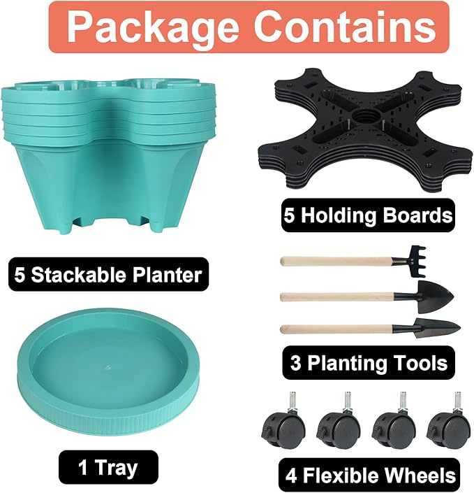 GameXcel Vertical Planter 5 Tier Stackable Planters Garden Planters Strawberry - Image 7