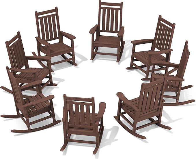 SERWALL HDPE Outdoor Rocking Chair Set of 8, Patio Rocking Chairs by SERWALL