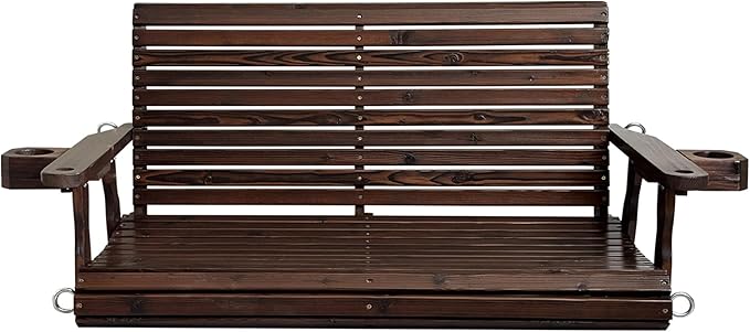 Wooden Porch Swing 2-Seater, High Backrest and Deep Seat, Bench Swing - Image 8
