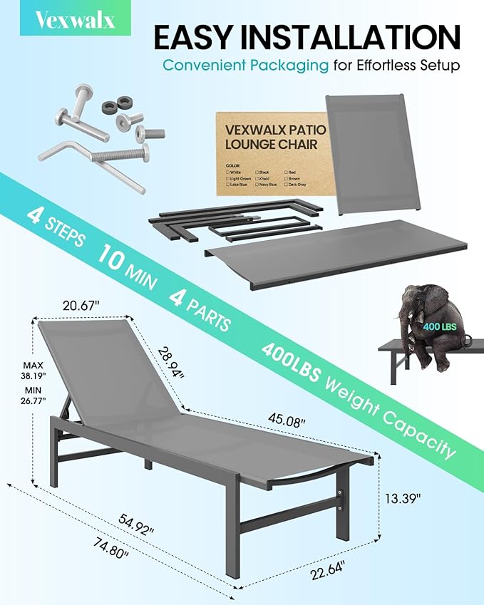 Outdoor Lounge Chair for Pool, Aluminum Chaise Lounge Chairs - Image 3