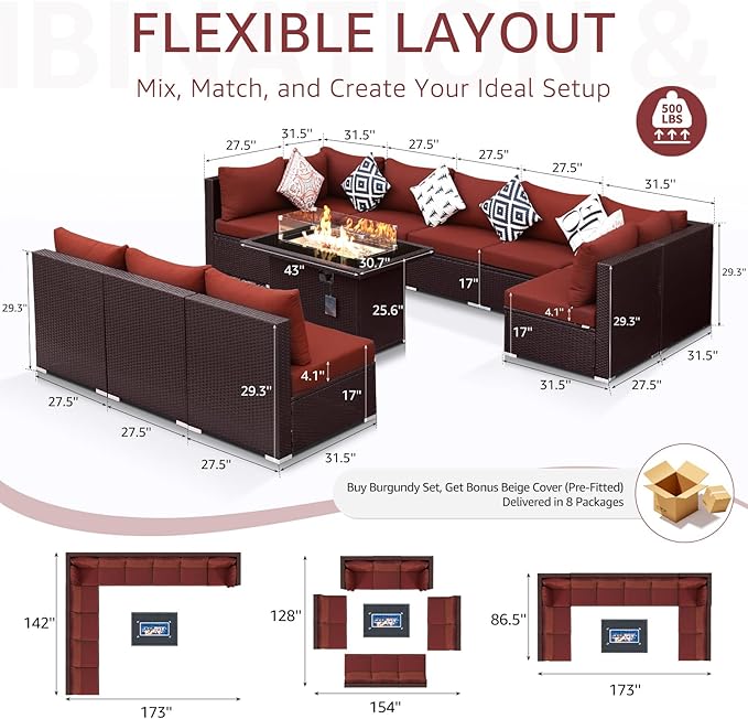 NICESOUL 11 Piece Modern Outdoor Patio Furniture Set - Image 4