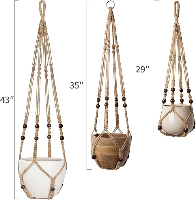 Mkono 3 Pack Macrame Plant Hangers Indoor Different Size Hanging Planter Basket - Image 2