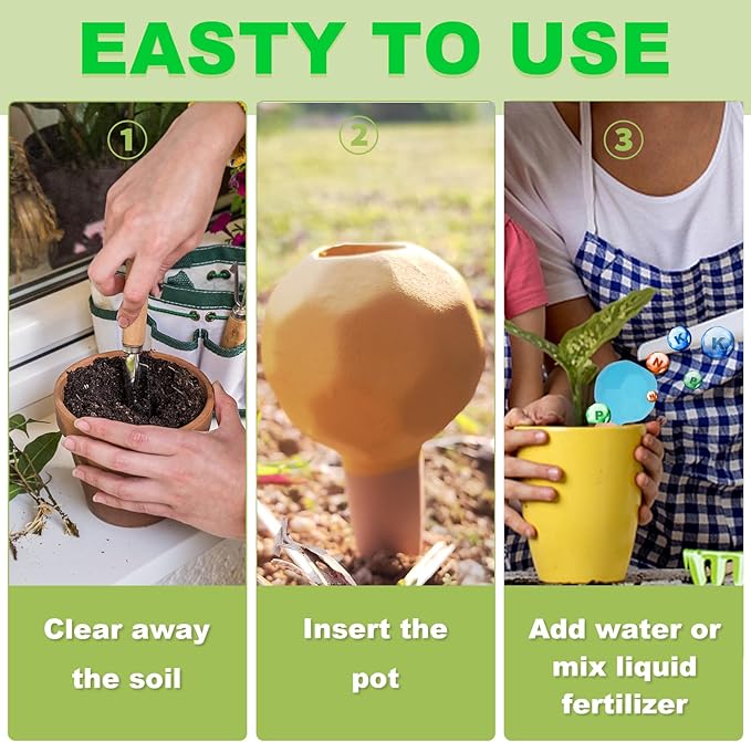 4-Pack Terracotta Self-Watering Spikes | Eco-Friendly Iron-Rich Clay Olla - Image 5