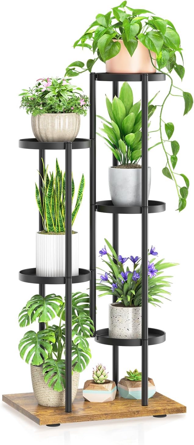 LASZOLA Black 5 Tier Plant Stand Indoor Heavy Duty Metal Planter Flower Holder by LASZOLA