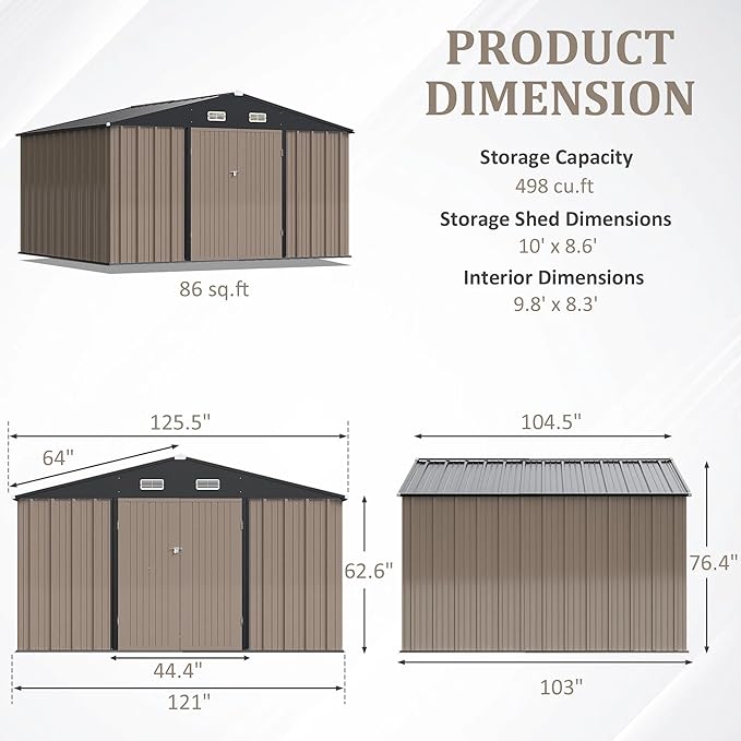 Greesum 10×8 FT Outdoor Storage Shed, Metal Storaged Sheds Without Floor - Image 5