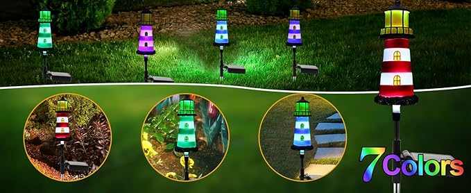 Solar Powered Waterproof Garden Lights 4 Pack – Lighthouse Design - Image 2