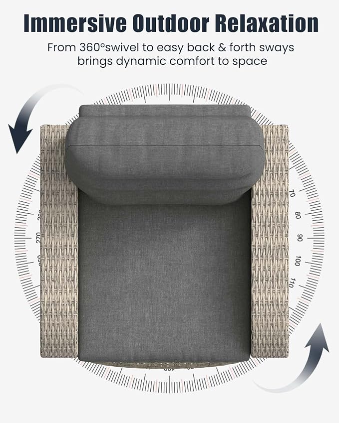 Outdoor Swivel Recliner Chair Set of 2, All-Weather Wicker Reclining Patio Chair - Image 7