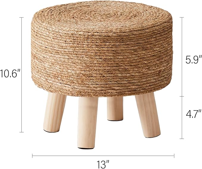 Cpintltr Foot Stool Natural Seagrass Hand Weave Poufs Round Ottoman - Image 3