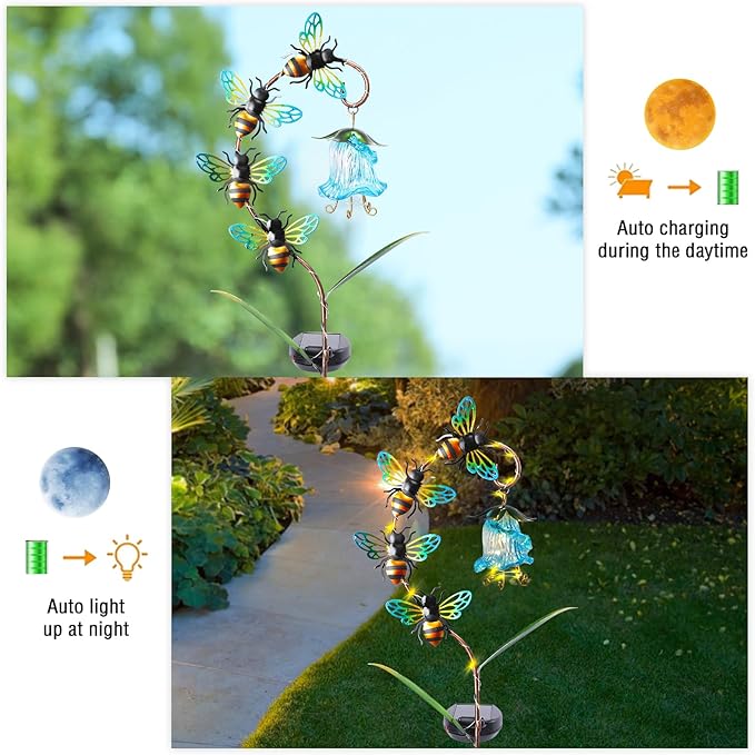 Bshine Solar Flower Outdoor Waterproof Bee Lights, Valentine's Day Garden - Image 3