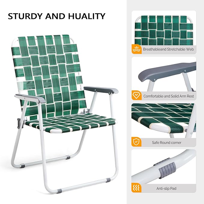VINGLI Patio Lawn Webbed Folding Chairs Outdoor Beach Portable Camping Chair - Image 4