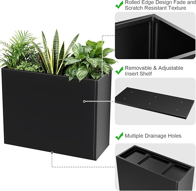Tall Metal Planter Box for Outdoor Plants 38" L x 13" W x 30", Heavy Duty Steel - Image 3