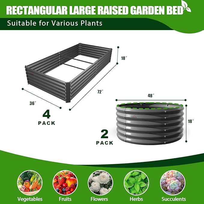 A ANLEOLIFE 6-Pack 4X4X1.5ft & 6X3X1.5ft Deep Root Galvanized Raised Garden - Image 2