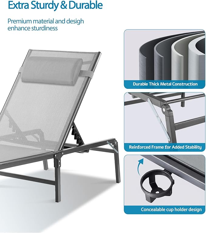 2 Pack Foldable Chaise Lounge Chair - Image 6