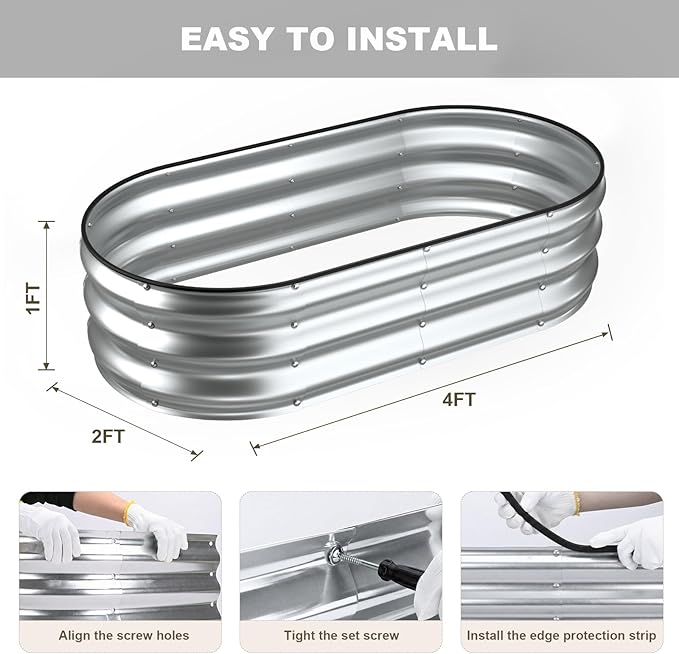 2 Pack 4x2x1FT Galvanized Raised Garden Beds, Raised Garden Bed - Image 4