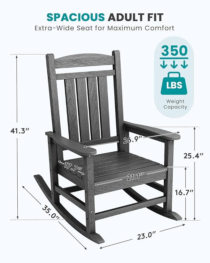 SERWALL Outdoor Rocking Chair Set of 2, HDPE Patio Rocking Chair, All-Weather - Image 3