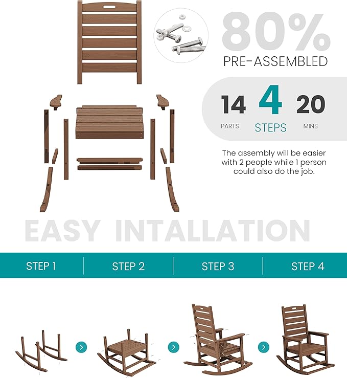 SERWALL Outdoor Rocking Chair Set of 4, Oversized HDPE Patio Rocking Chair - Image 8