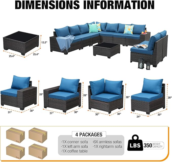 10 Pieces Patio Furniture Set All-Weather Outdoor Wicker Sectional Conversation - Image 2