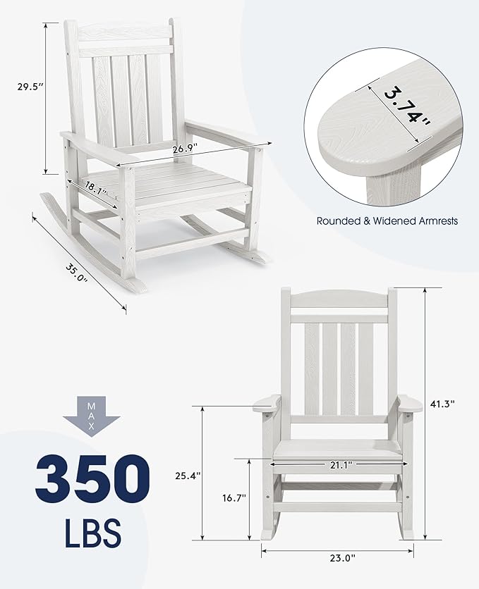 KINGYES Oversized Patio Rocking Chair Set of 2, High Density Polyethylene - Image 3