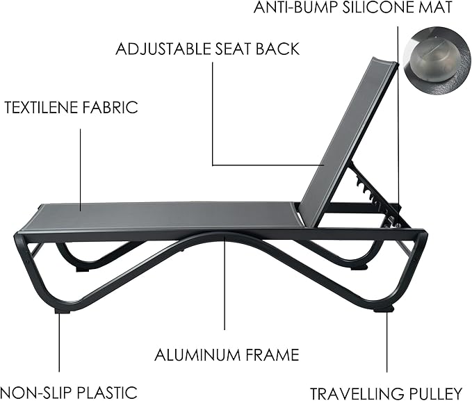 Kozyard Outdoor Chaise Lounge Chair, Full Aluminum Frame, Adjustable Reclining - Image 6