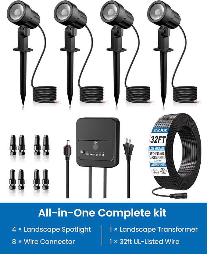ZZXX All-in-One LED Landscape Lighting Kit, 2700K Waterproof Outside Spotlights - Image 3