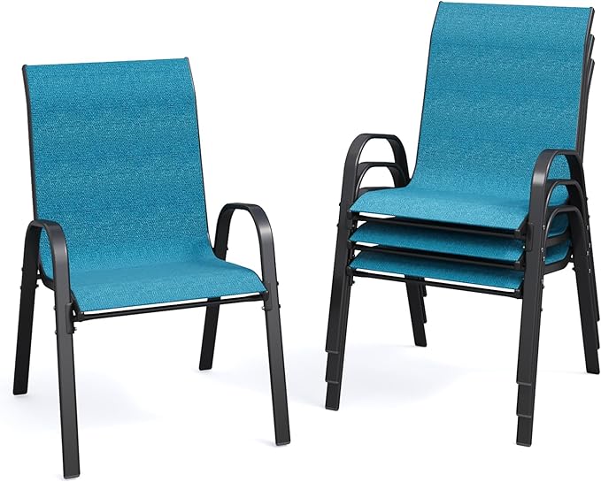 Patio Dining Chairs Set of 4, Stackable Dining Chairs High Back, Breathable by VonzoyHome