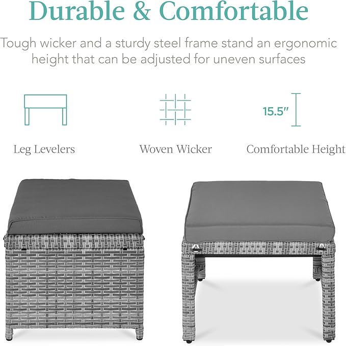 Best Choice Products Set of 2 Wicker Ottomans, Additional Seating, Side Table - Image 2