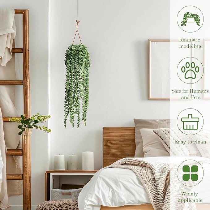10 Pcs Artificial Succulents Hanging Plants, Fake String of Pearls Greenery - Image 4