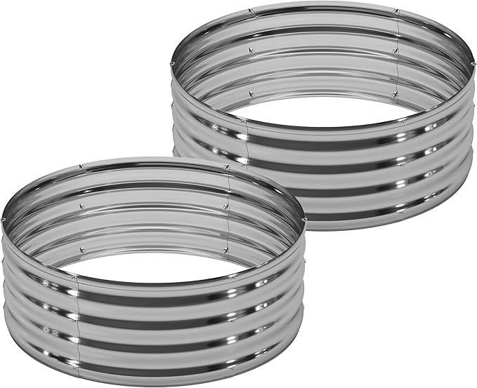2PCS 4x4x1FT Galvanized Raised Garden Bed Kit, Vegetable Boxes-Round Metal by DIIYIV