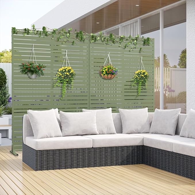 Casaphoria Metal Privacy Screen Outdoor, Light Green-Louvered - Image 2