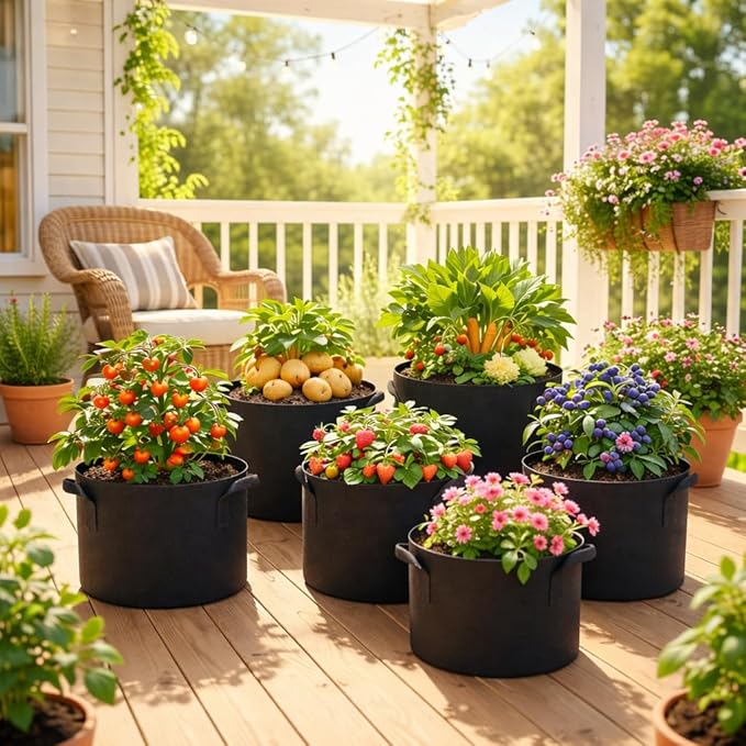 5 Pack 5 Gallon Grow Bags, Thickened Aeration Nonwoven Fabric Plant Pots - Image 3