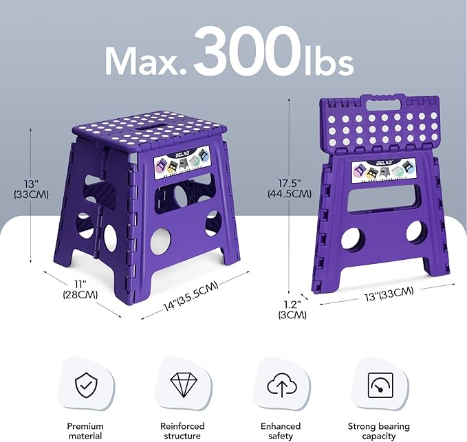 Delxo Folding Step Stool, 13 inch Non-Slip Foldable Stools Up to 300 LBS - Image 2