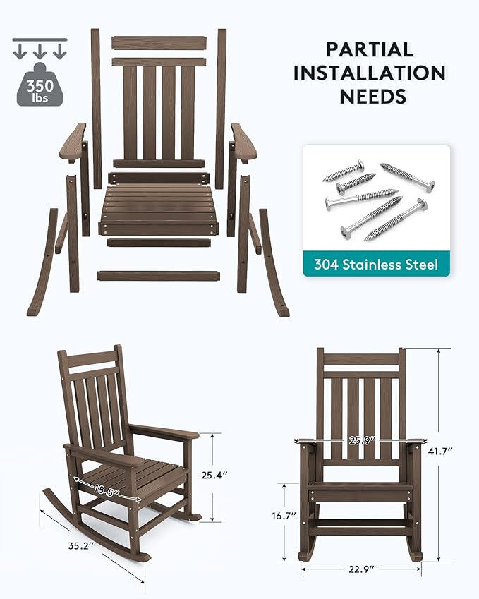 SERWALL Oversized Rocking Chair, Outdoor Rocking Chair - Image 3