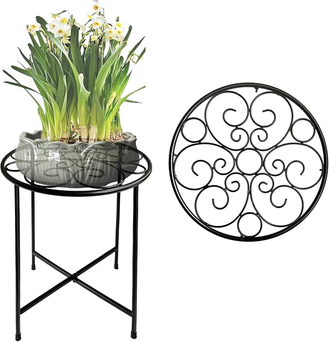 Plant Stand, Retro Design Round, Rust-Proof Coated Metal Pot Stand by ZEECER