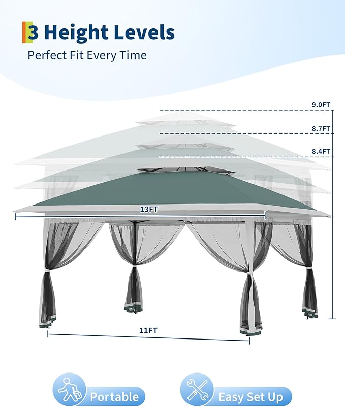 Canopy Tent 13x13 ft, Pop Up Gazebo One-Push Setup - Image 3