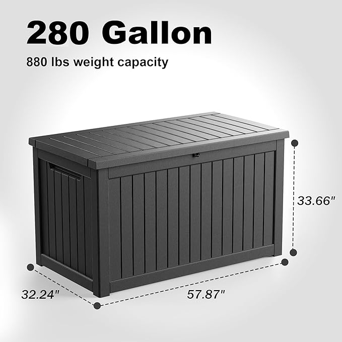 280 Gallon Resin Deck Box, Lockable Weatherproof Outdoor Storage Box - Image 3