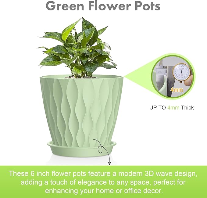 6 inch Plant Pots, 5 Set Water Ripples Flower Pots - Image 3