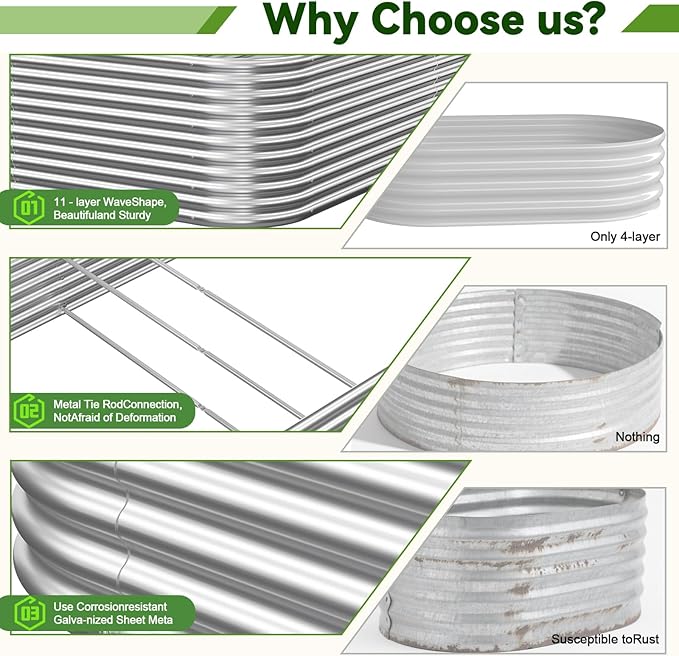 2 Pack Tall 6x3FT Corrugated Galvanized Steel Raised Garden Bed Outdoor - Image 3