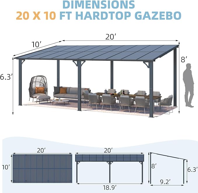 AECOJOY 20' x 10' Outdoo Gazebo Pergola - Image 5