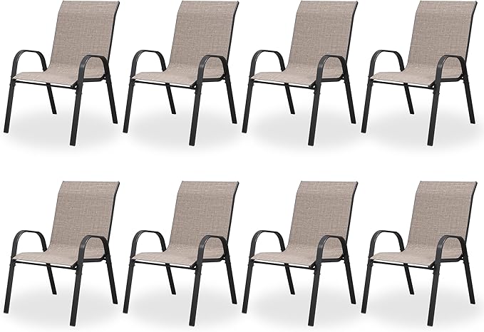 Patio Dining Chairs Set of 8, Outdoor High Stacking Chairs，Breathable Seat by VonzoyHome