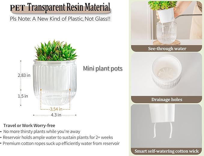 Melphoe Self Watering Pots for Indoor Plants Planter, 4.3 Inch 2 Pack Planters - Image 6
