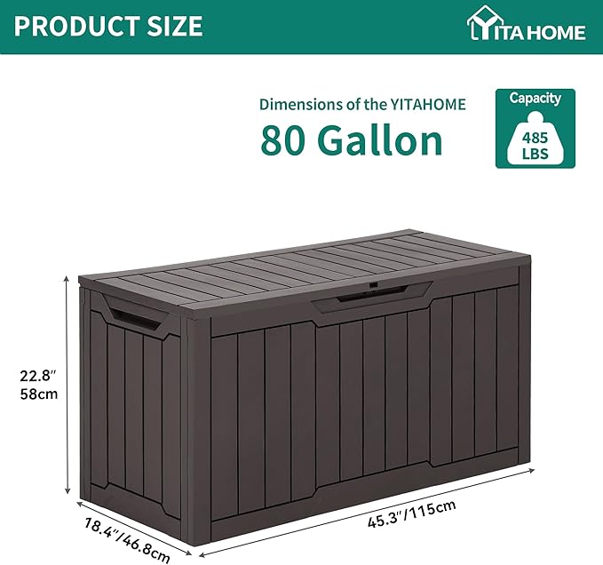 YITAHOME 80 Gallon Outdoor Storage Box, Large Water Resistant Resin Deck Box - Image 6
