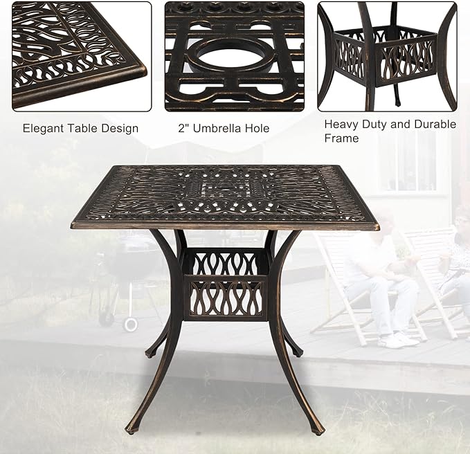VINGLI 5-Piece Outdoor Patio Dining Set, Cast Aluminum All-Weather Outdoor - Image 6