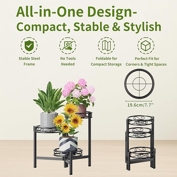 3-Tier Plant Stand Outdoor, Metal Plant Stand - Image 5