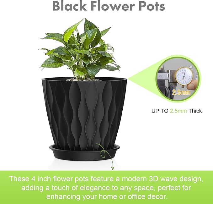 4 inch Small Plastic Nursery Pots, Seedling Pots, 5 Set Water Ripples Plant Pots - Image 2