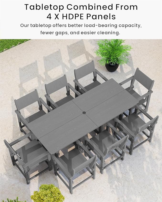 9-Piece Outdoor Dining Set, HDPE Weatherproof Patio Table and Chairs Set - Image 4