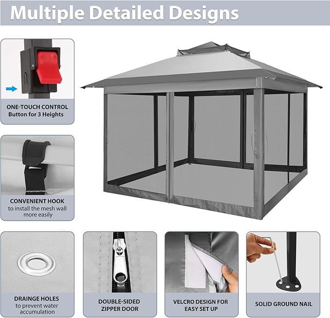 COBIZI 11x11 Pop Up Gazebo One-Push Canopy Tent, Carpas Para Patio, Outdoor - Image 8