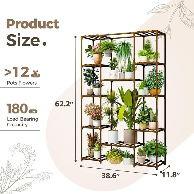 Bamworld 62.2'' Tall Plant Stand Indoor Large Plant Shelf - Image 6